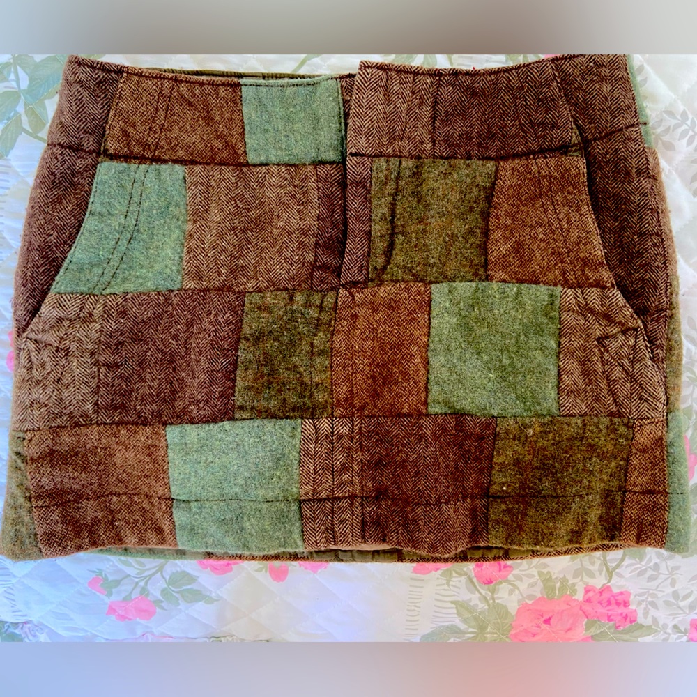 Nineties American eagle Patchwork design wool mini skirt